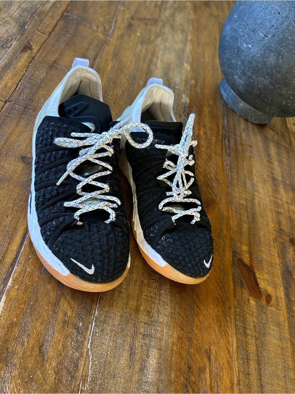 Kids Black Knit Sneakers with White Speckled Laces and Gum Sole